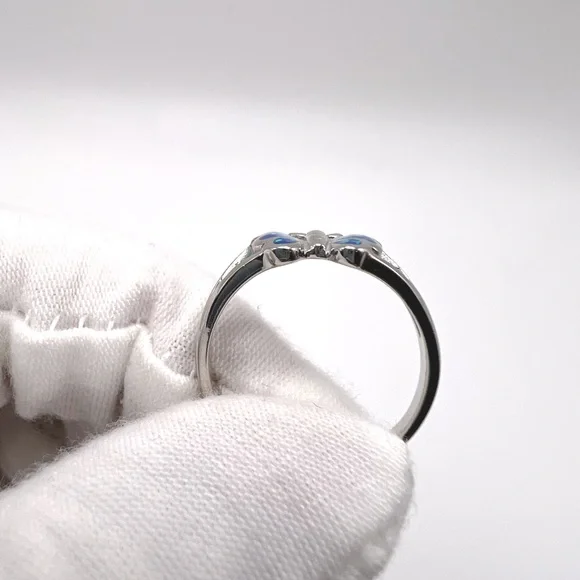 Sale $18 Firm! .925 Sterling Silver Lab Created Blue Opal Butterfly Ring - Picture 5 of 14
